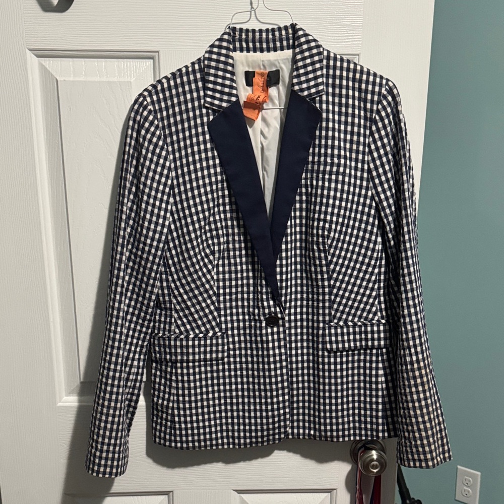 J. Crew Navy and White Checkered Blazer